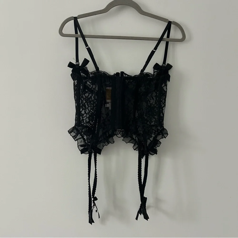 Vintage Victorias Secret Gold Label Black Lace Lace Up Corset Bustier 34C
